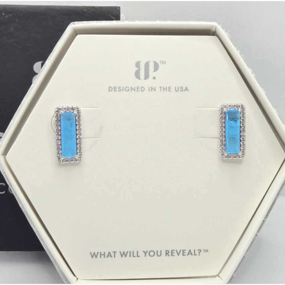 .925 Solid Sterling Silver Earrings ~ Lab Created Aqua Blue Quartz ~ Bomb Party